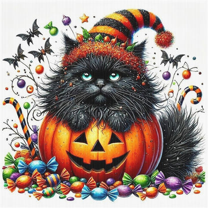 Pumpkin And Black Cat - 11CT Stamped Cross Stitch 40*40CM