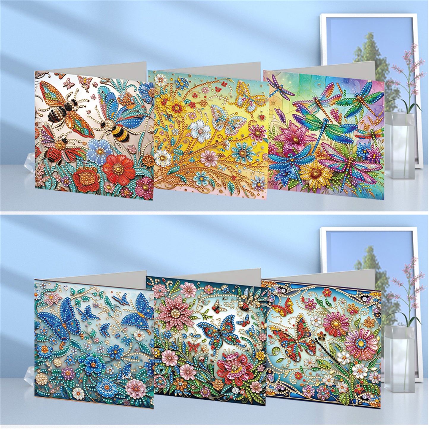 6pcs DIY Butterfly Bee Diamond Art Greeting Cards for Festivals and Celebrations