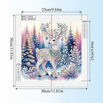 Deer In Snowy Landscape - Special Shaped Drill Diamond Painting 30*30CM