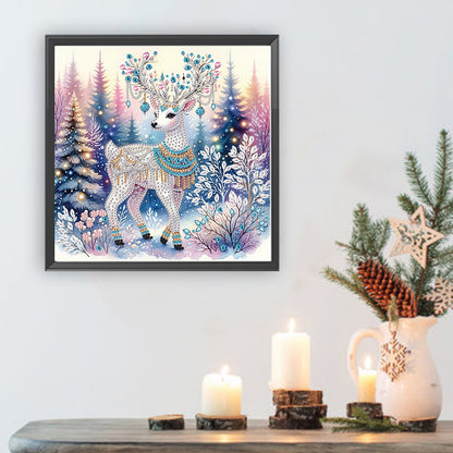 Deer In Snowy Landscape - Special Shaped Drill Diamond Painting 30*30CM