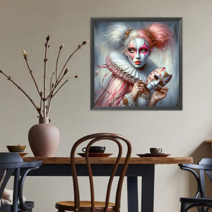 White And Pink Clown - Full Round Drill Diamond Painting 40*40CM
