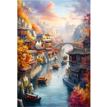 Jiangnan Ancient Town - Autumn - 11CT Stamped Cross Stitch 50*70CM£¨Mona Lisa Brand£©