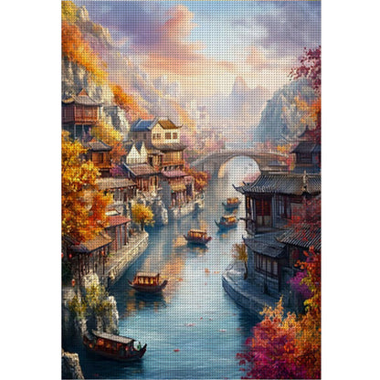 Jiangnan Ancient Town - Autumn - 11CT Stamped Cross Stitch 50*70CM£¨Mona Lisa Brand£©