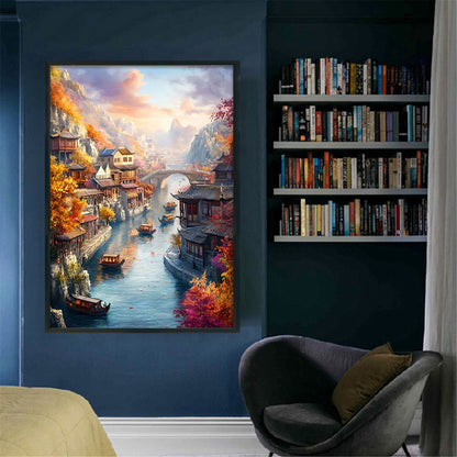 Jiangnan Ancient Town - Autumn - 11CT Stamped Cross Stitch 50*70CM£¨Mona Lisa Brand£©