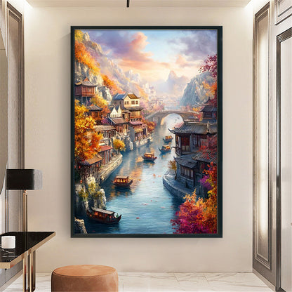 Jiangnan Ancient Town - Autumn - 11CT Stamped Cross Stitch 50*70CM£¨Mona Lisa Brand£©