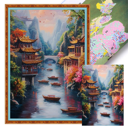 Jiangnan Ancient Town - Winter - 11CT Stamped Cross Stitch 50*70CM£¨Mona Lisa Brand£©