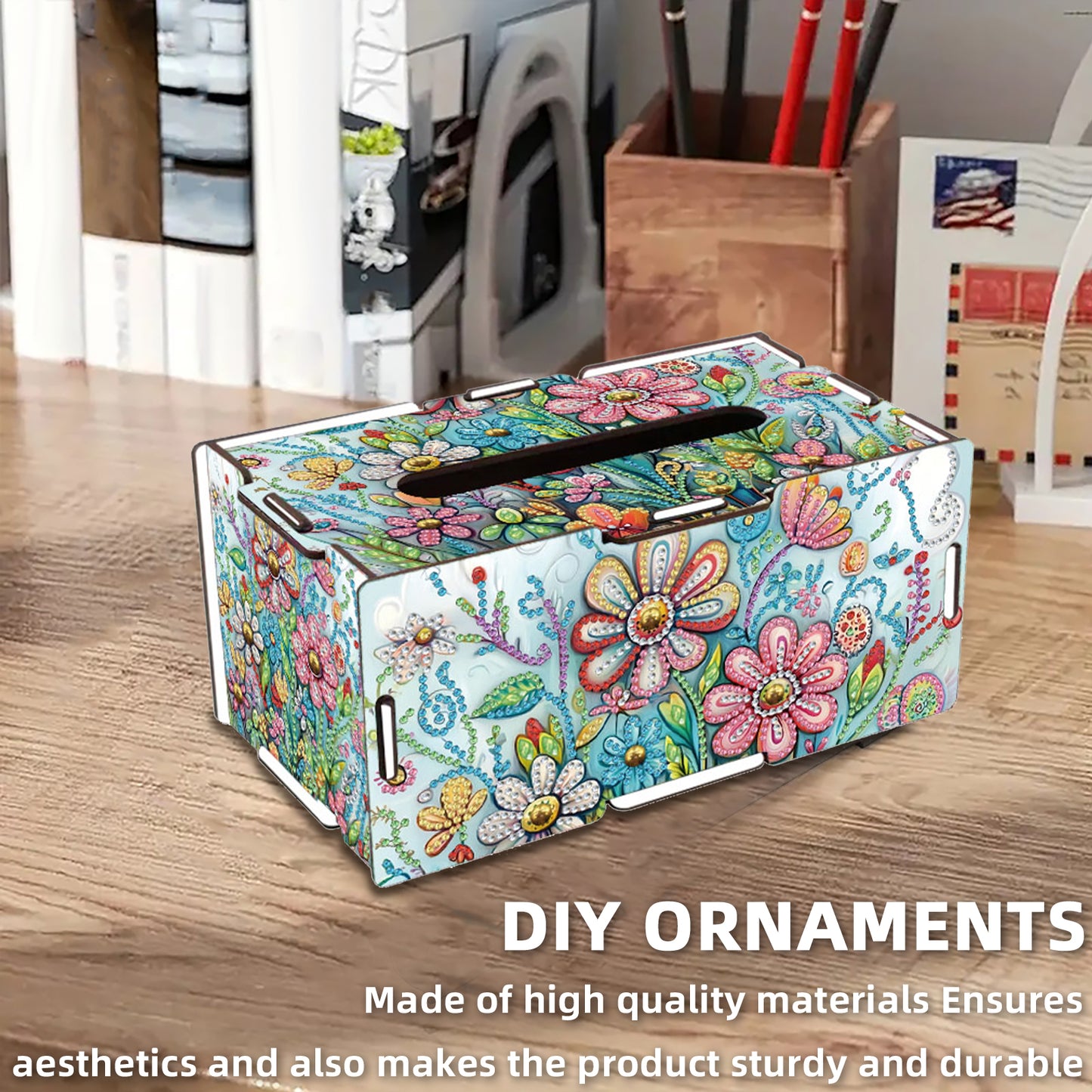 Wooden Diamond Painting Tissue Box for Home and Office Decoration (CZH015)