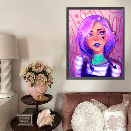 Purple-Haired Woman - Full Round Drill Diamond Painting 40*50CM