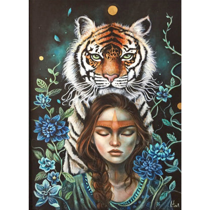 Tiger Woman - Partial AB Full Round Drill Diamond Painting 40*55CM