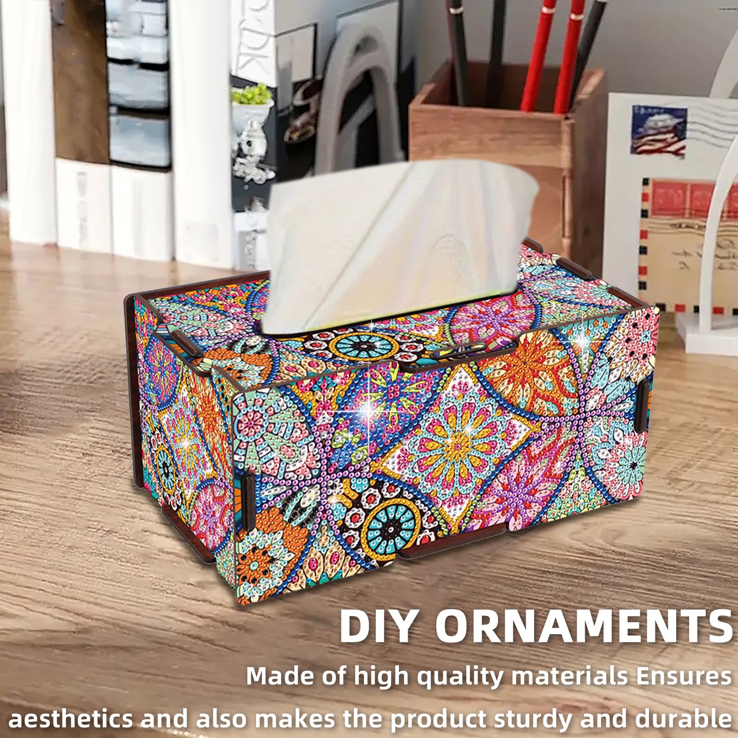Wooden Diamond Painting Tissue Box for Home and Office Decoration (ZJH039)