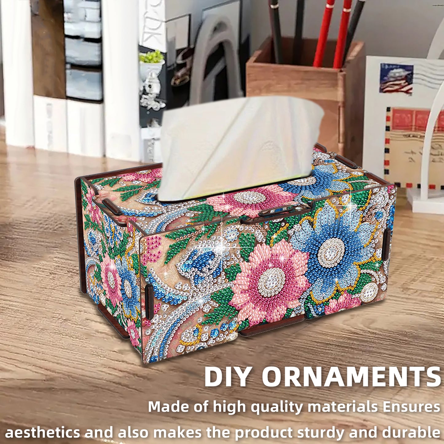 Wooden Diamond Painting Tissue Box for Home and Office Decoration (ZJH041)