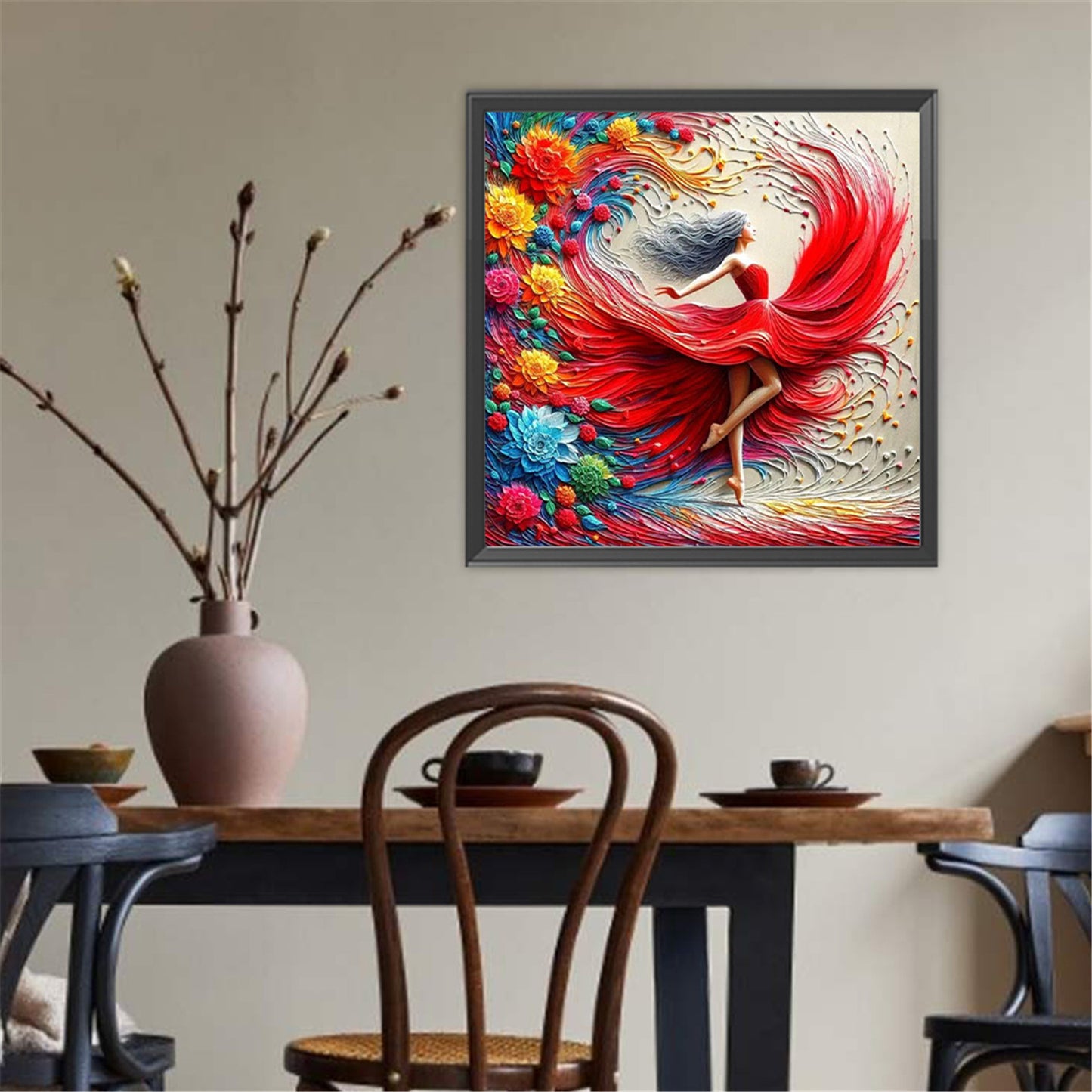 Girl In A Colorful Skirt - Full Round Drill Diamond Painting 40*40CM