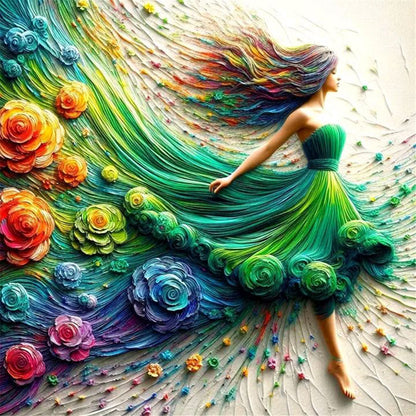 Girl In A Colorful Skirt - Full Round Drill Diamond Painting 40*40CM