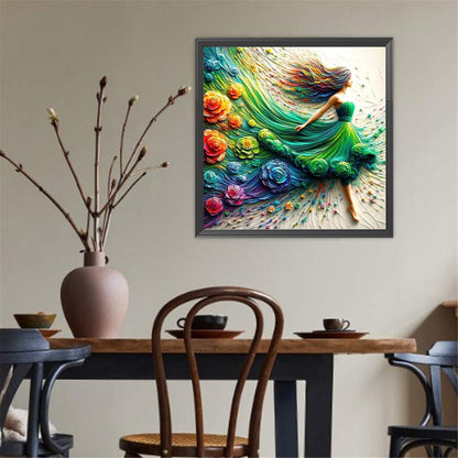 Girl In A Colorful Skirt - Full Round Drill Diamond Painting 40*40CM