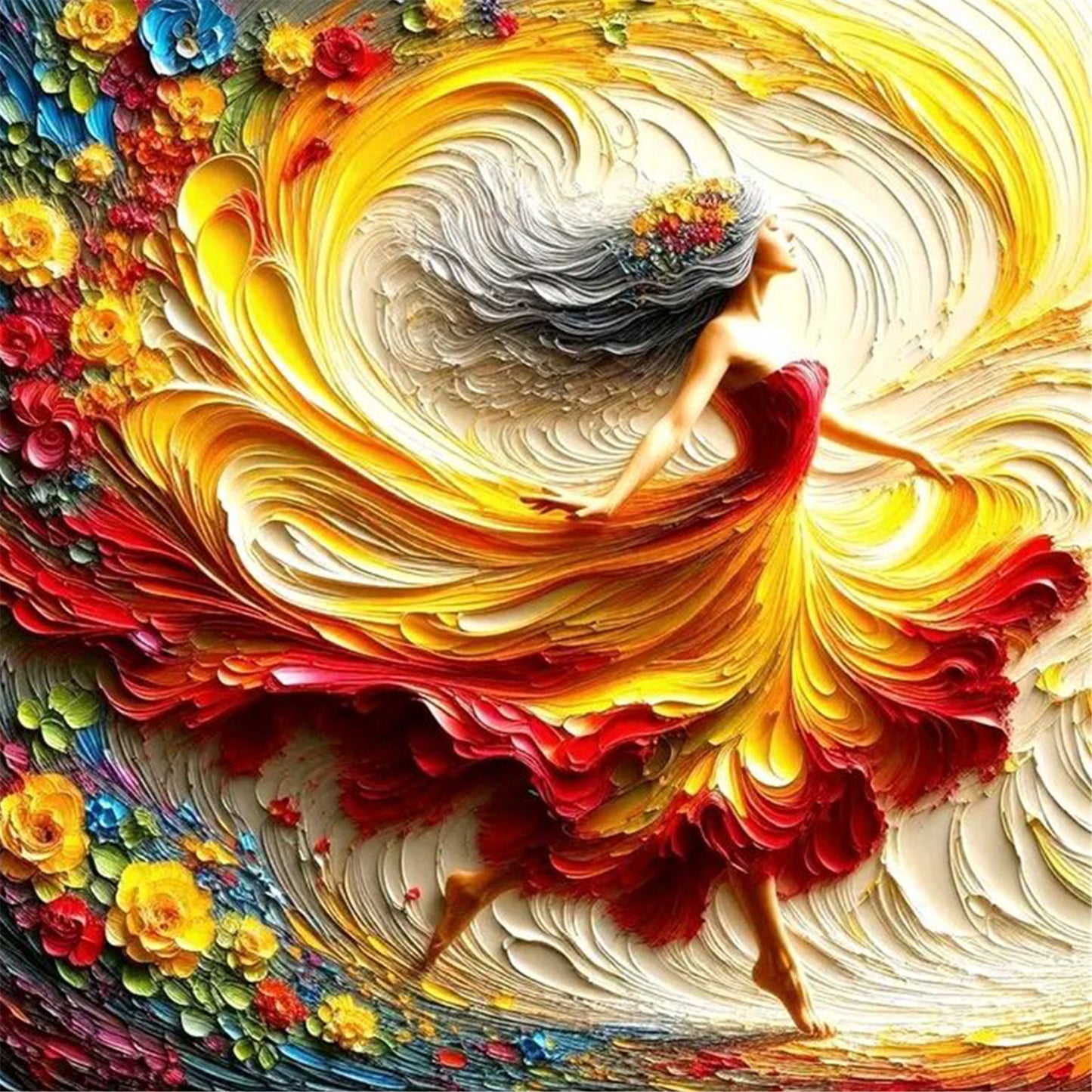 Girl In A Colorful Skirt - Full Round Drill Diamond Painting 40*40CM