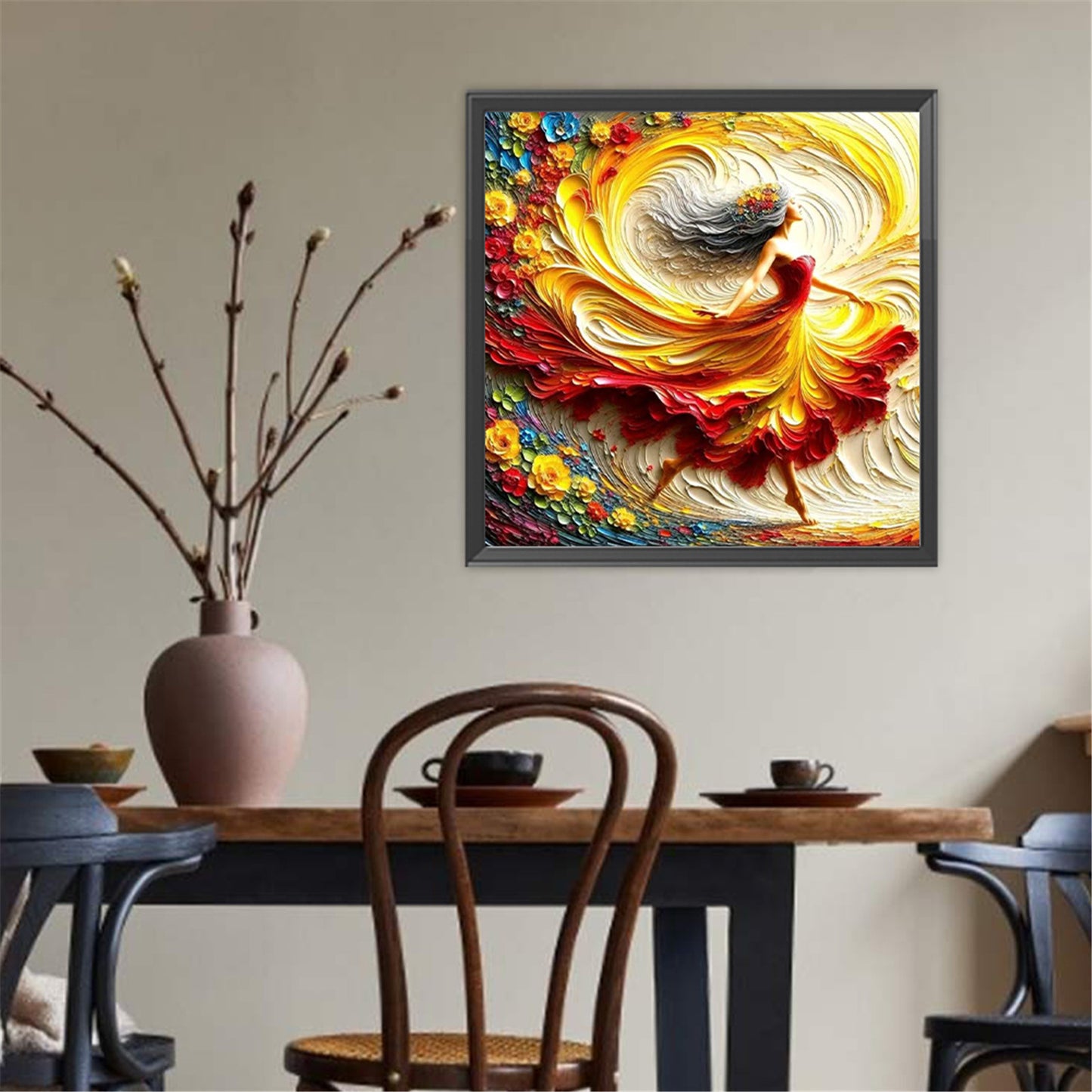 Girl In A Colorful Skirt - Full Round Drill Diamond Painting 40*40CM