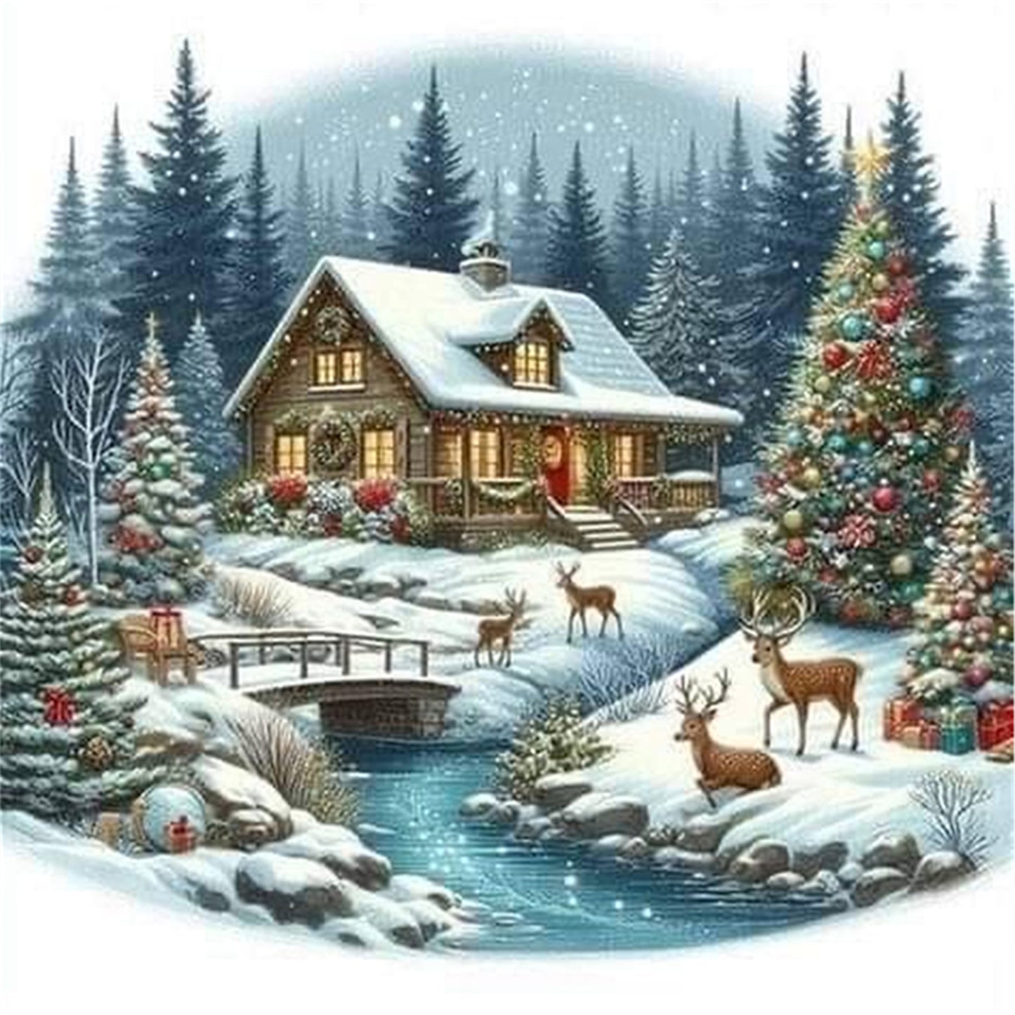 Christmas Cottage - 11CT Stamped Cross Stitch 40*40CM
