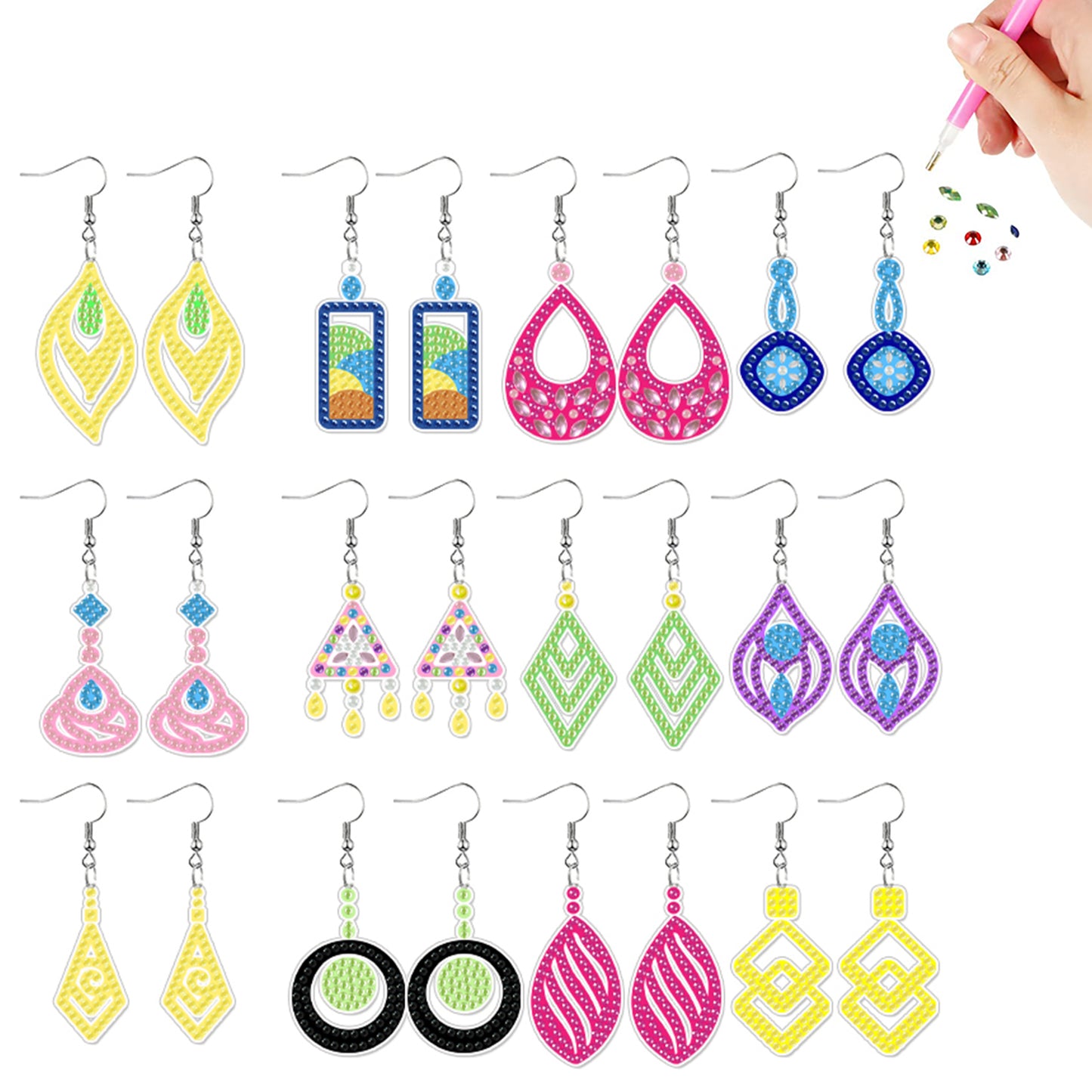 12 Pairs Special Diamond Painting Earrings DIY Diamond Art Earrings for Adults