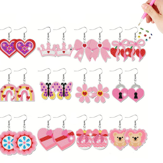 12 Pairs Valentines Day Diamond Painting Earrings DIY Diamond Art Earrings