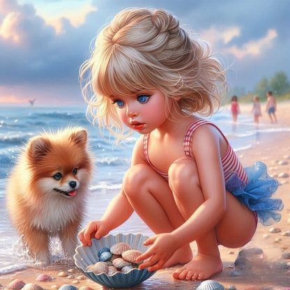Little Girl On The Beach - Full Round Drill Diamond Painting 40*40CM