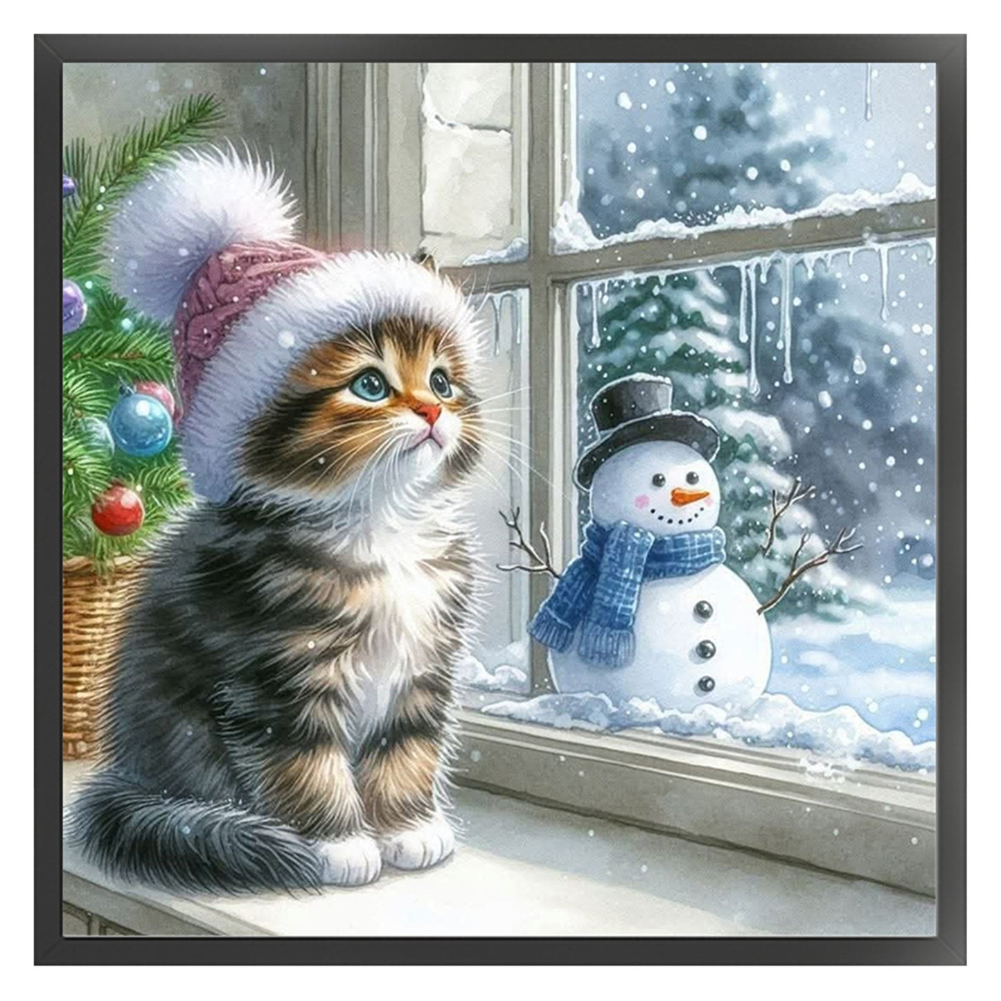 Window Cat Snowman - 11CT Stamped Cross Stitch 40*40CM