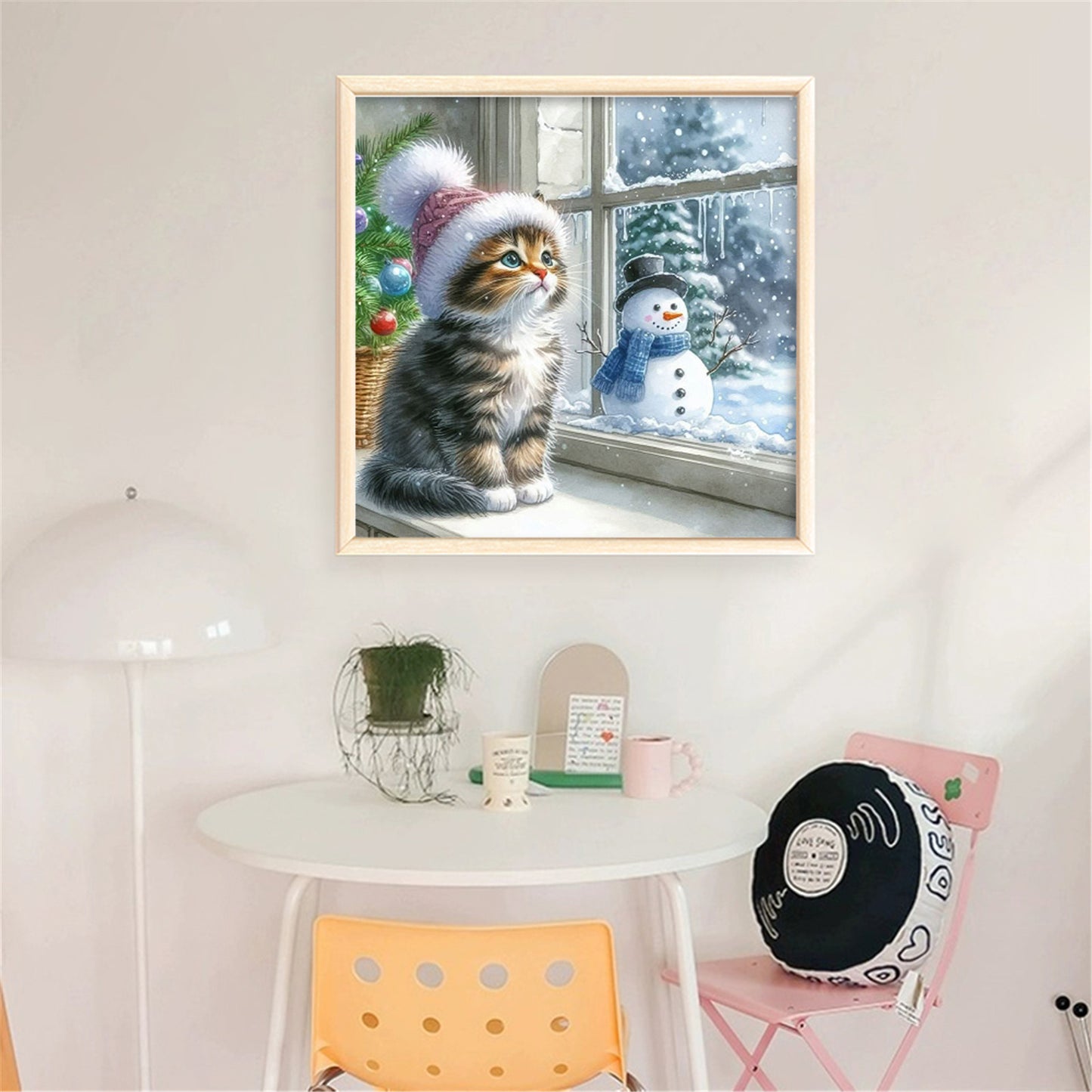 Window Cat Snowman - 11CT Stamped Cross Stitch 40*40CM