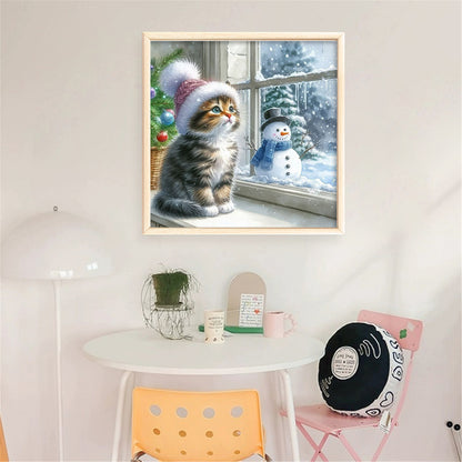 Window Cat Snowman - 11CT Stamped Cross Stitch 40*40CM