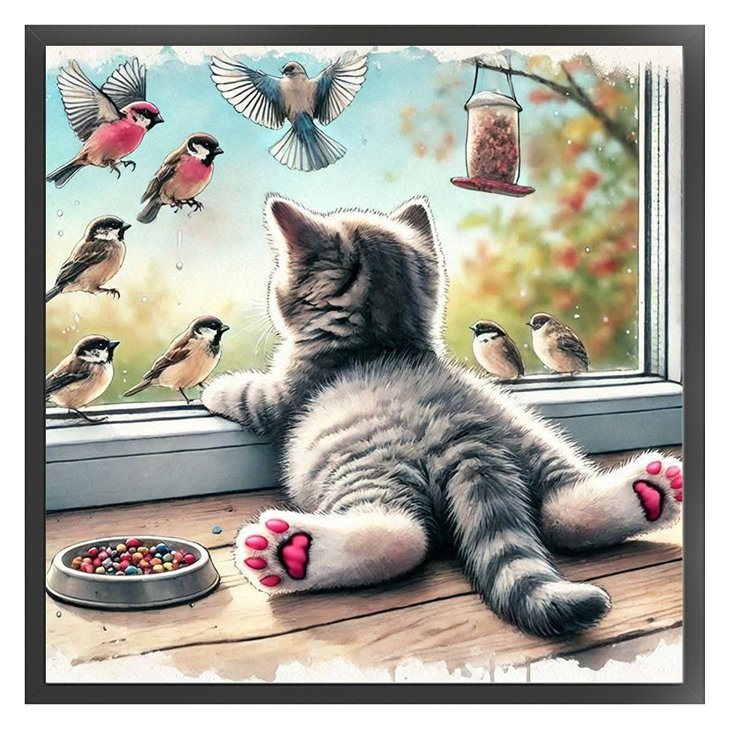 Window Cat Bird - 11CT Stamped Cross Stitch 40*40CM