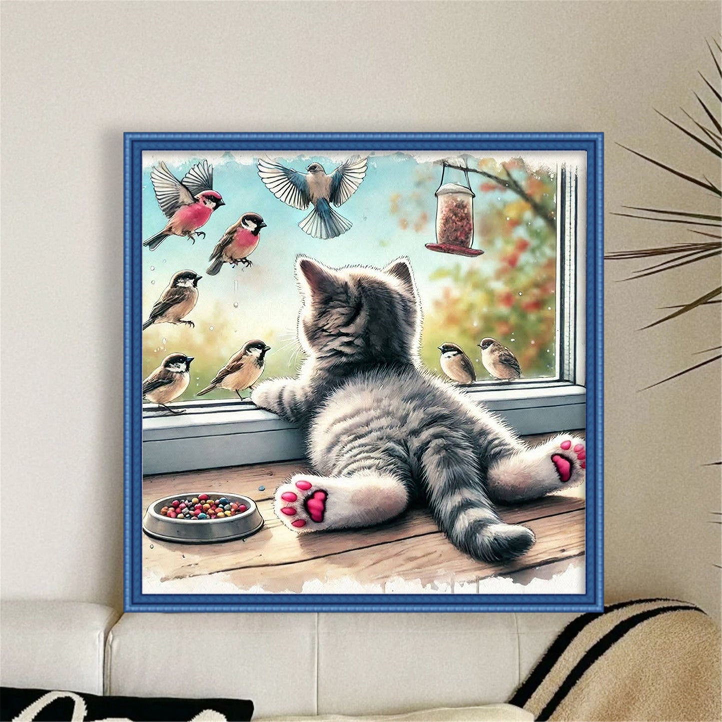 Window Cat Bird - 11CT Stamped Cross Stitch 40*40CM