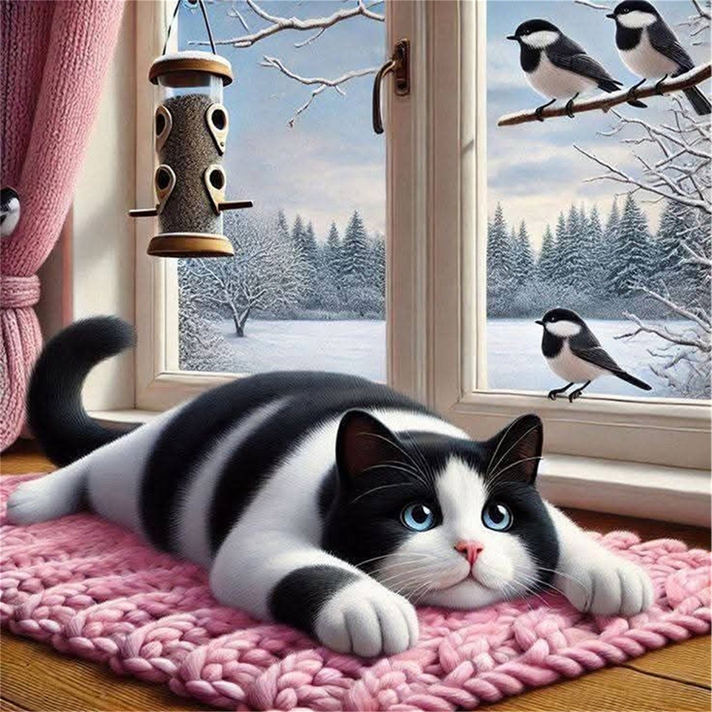 Window Cat Bird - 11CT Stamped Cross Stitch 40*40CM