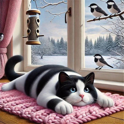 Window Cat Bird - 11CT Stamped Cross Stitch 40*40CM