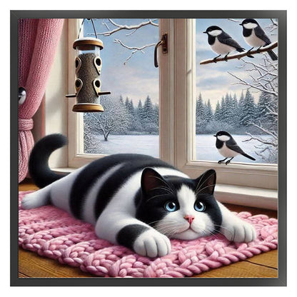 Window Cat Bird - 11CT Stamped Cross Stitch 40*40CM