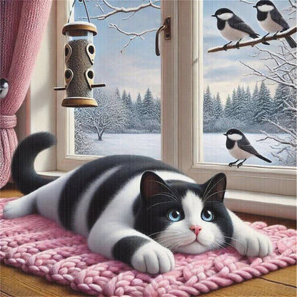 Window Cat Bird - 11CT Stamped Cross Stitch 40*40CM
