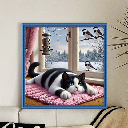 Window Cat Bird - 11CT Stamped Cross Stitch 40*40CM