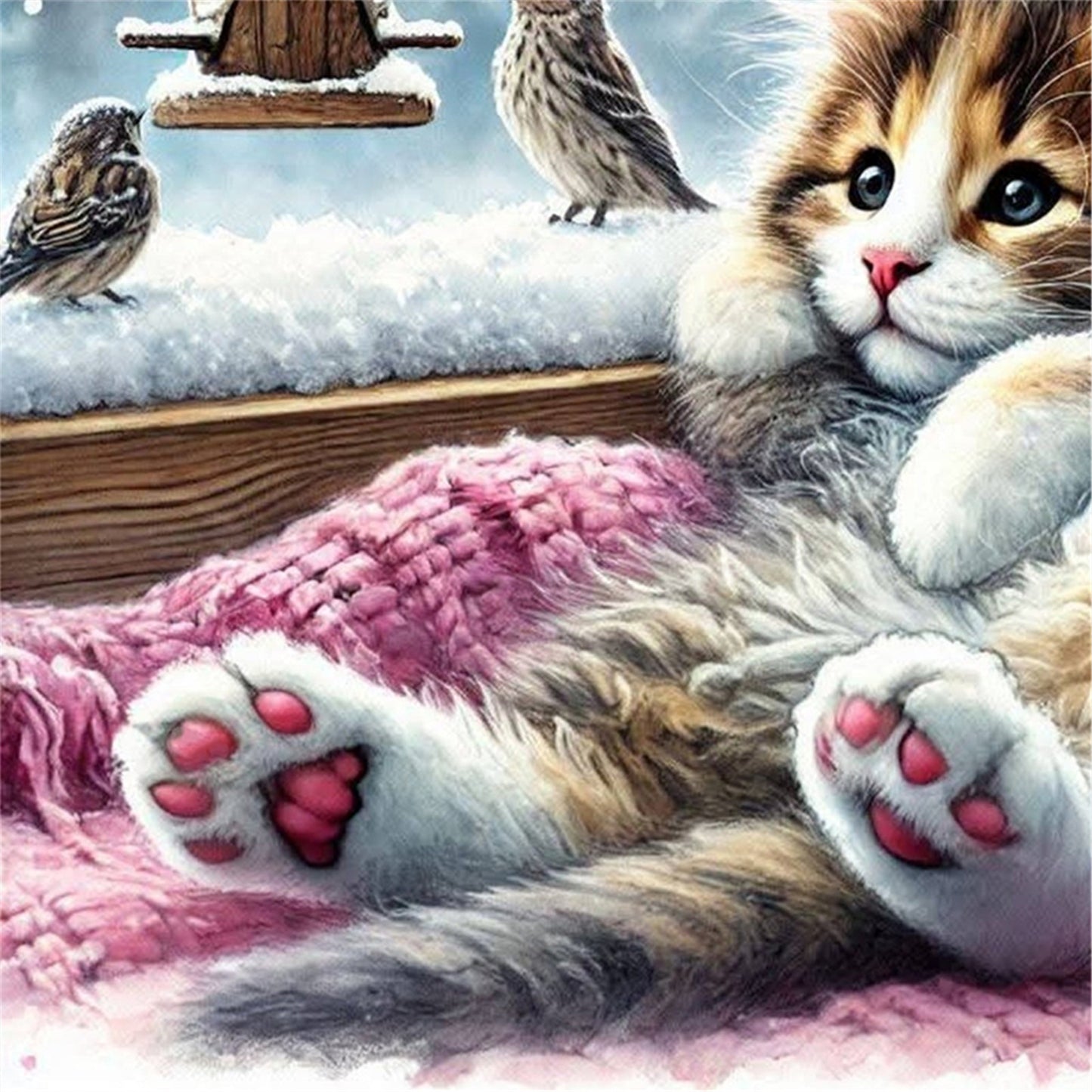 Window Cat Bird - 11CT Stamped Cross Stitch 40*40CM