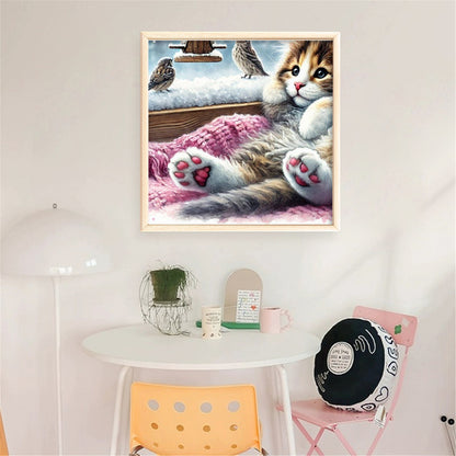 Window Cat Bird - 11CT Stamped Cross Stitch 40*40CM