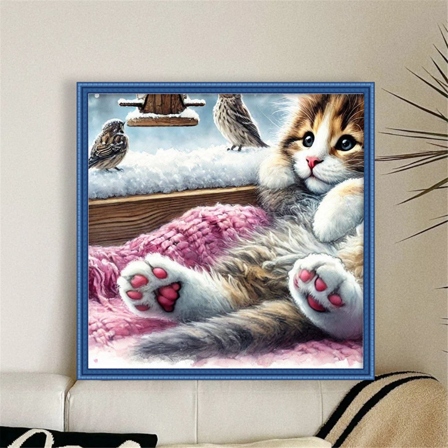 Window Cat Bird - 11CT Stamped Cross Stitch 40*40CM