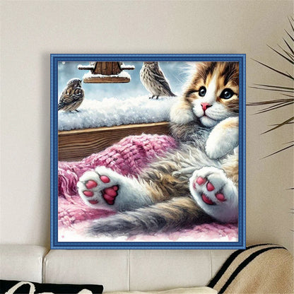 Window Cat Bird - 11CT Stamped Cross Stitch 40*40CM