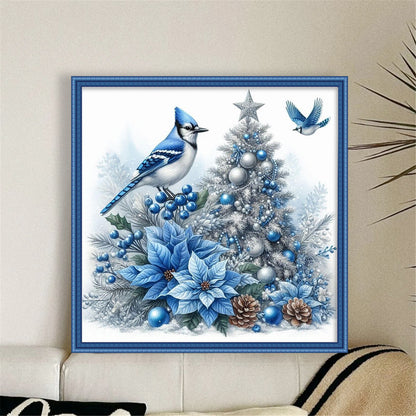 Christmas Tree Bluebird - 11CT Stamped Cross Stitch 40*40CM