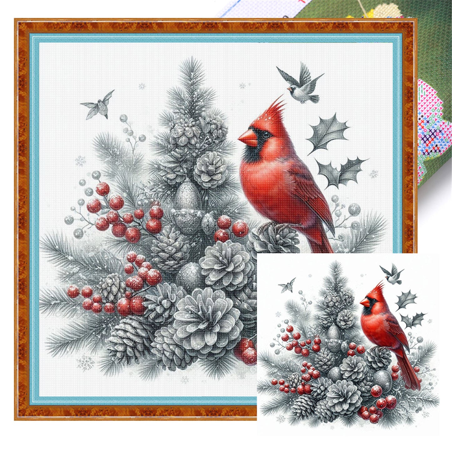 Christmas Tree Cardinal - 11CT Stamped Cross Stitch 40*40CM