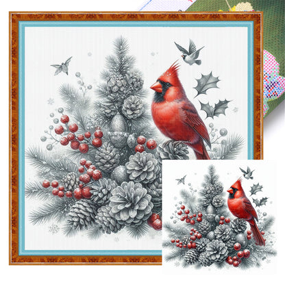 Christmas Tree Cardinal - 11CT Stamped Cross Stitch 40*40CM