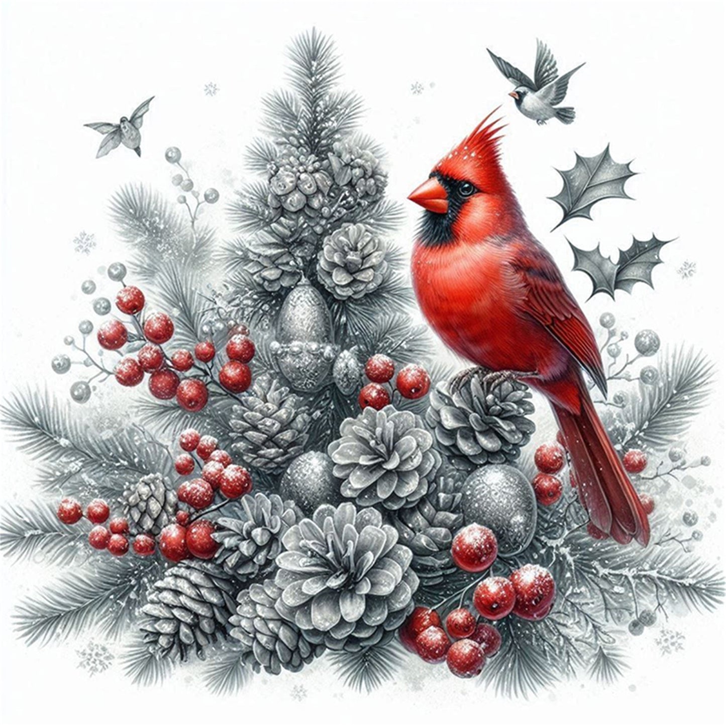 Christmas Tree Cardinal - 11CT Stamped Cross Stitch 40*40CM