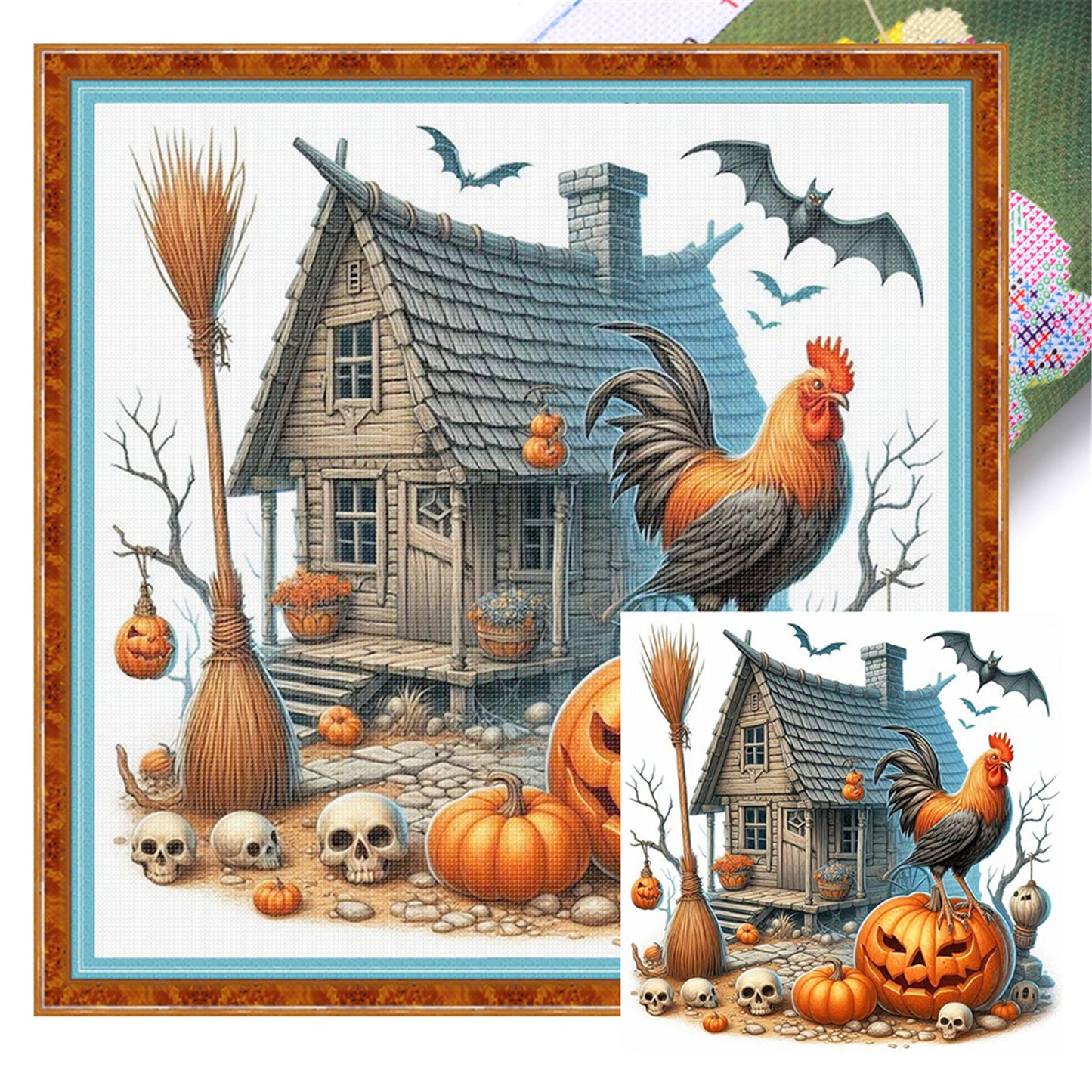 Pumpkin Rooster Cottage - 11CT Stamped Cross Stitch 40*40CM