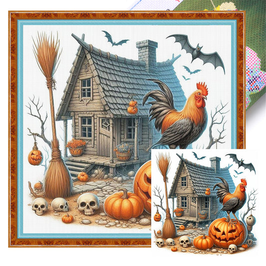 Pumpkin Rooster Cottage - 11CT Stamped Cross Stitch 40*40CM