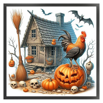 Pumpkin Rooster Cottage - 11CT Stamped Cross Stitch 40*40CM