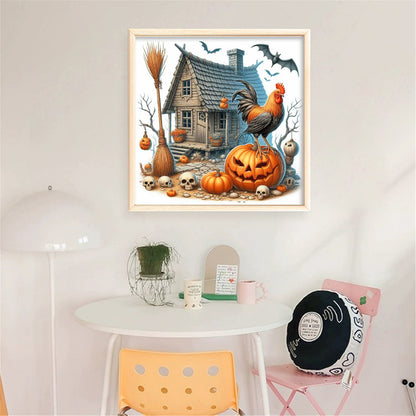 Pumpkin Rooster Cottage - 11CT Stamped Cross Stitch 40*40CM