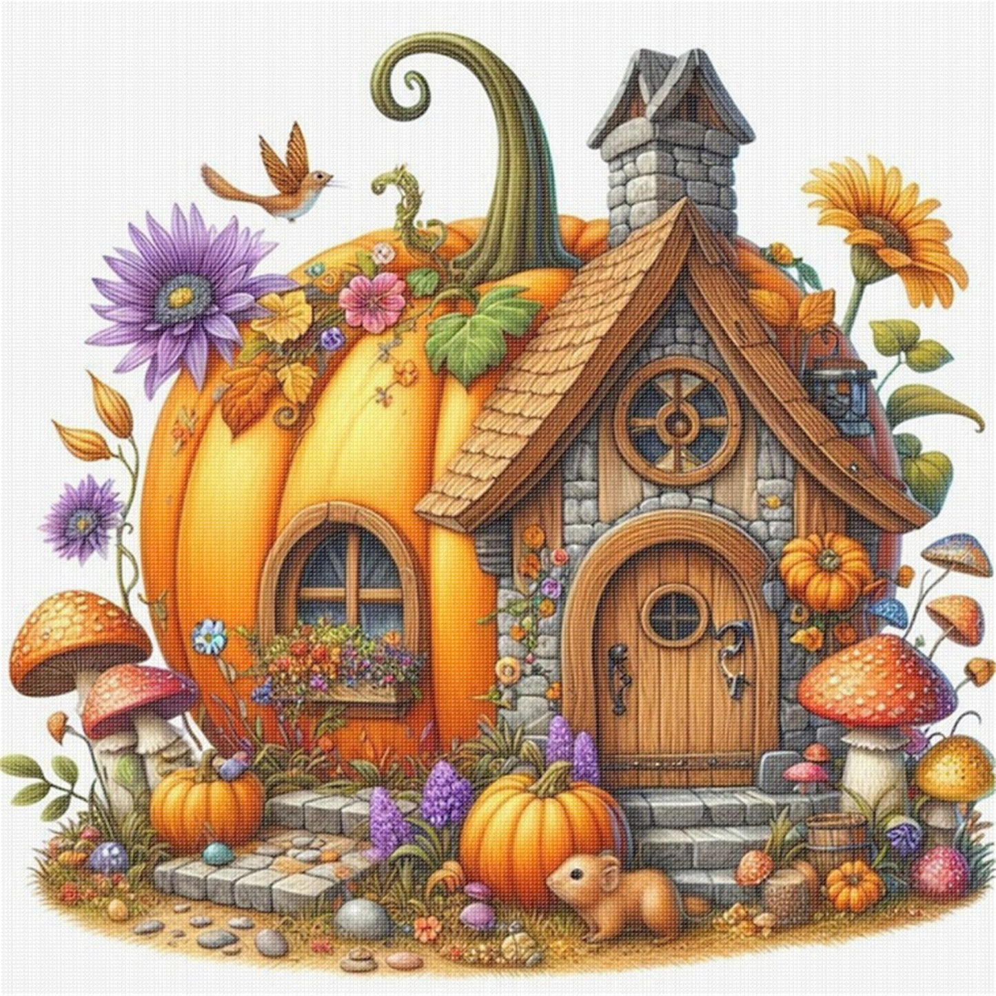 Pumpkin Cottage - 11CT Stamped Cross Stitch 40*40CM