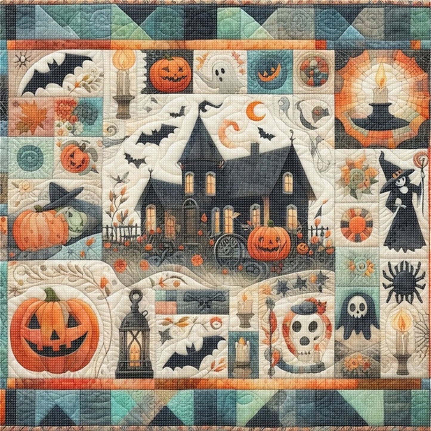 Puzzle Pumpkin Witch - 11CT Stamped Cross Stitch 45*45CM