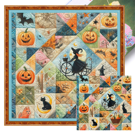 Puzzle Pumpkin Witch - 11CT Stamped Cross Stitch 45*45CM