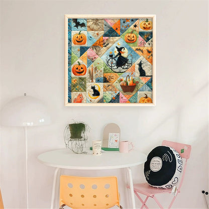 Puzzle Pumpkin Witch - 11CT Stamped Cross Stitch 45*45CM